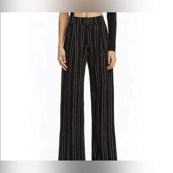 I.AM.GIA. | Black Pinstripe High Waist, Wide Leg Cropped Trouser Pants••Academia - Picture 2 of 16